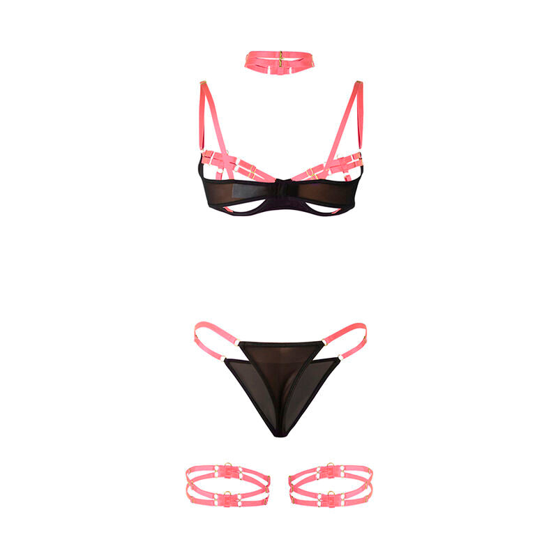 SUBBLIME - 955298 BRA SET WITH COLLAR AND LEG DETAILS FLUORESCENT PINK S/M