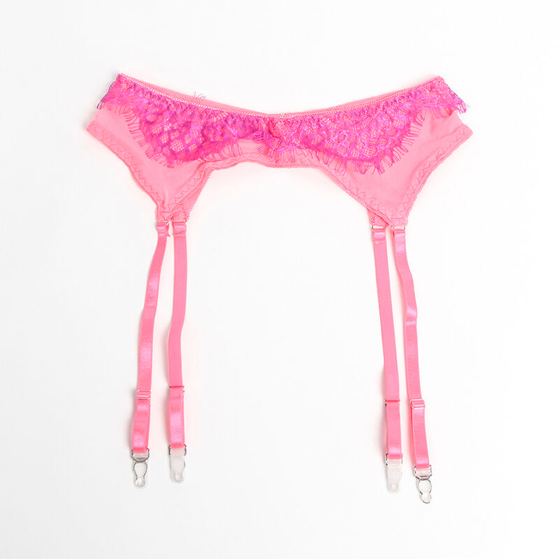 SUBBLIME - 955359 ENSEMBLE SOUTIEN-GORGE EN DENTELLE ET PORTE-JARRETELLES ROSE ET VIOLET S/M