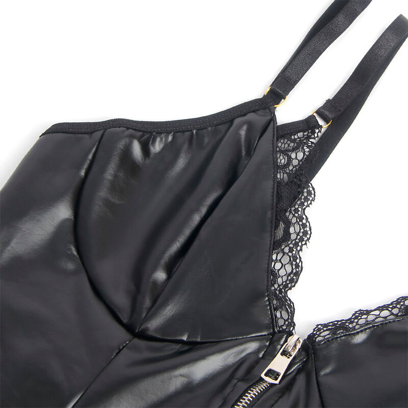 SUBBLIME - 955465 BLACK LEATHER ZIP-UP BODYSUIT L/XL