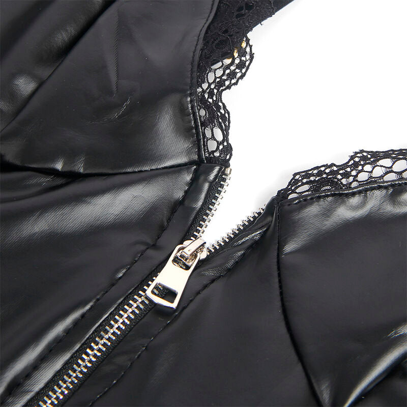 SUBBLIME - 955465 BLACK LEATHER ZIP-UP BODYSUIT L/XL