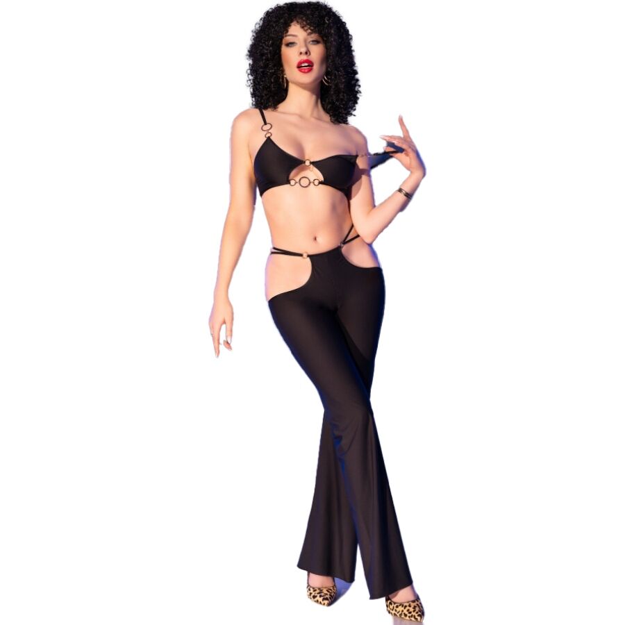 CHILIROSE - CR 4851 SET BLACK TOP AND LEGGINGS WITH GOLD ACCESSORIES S