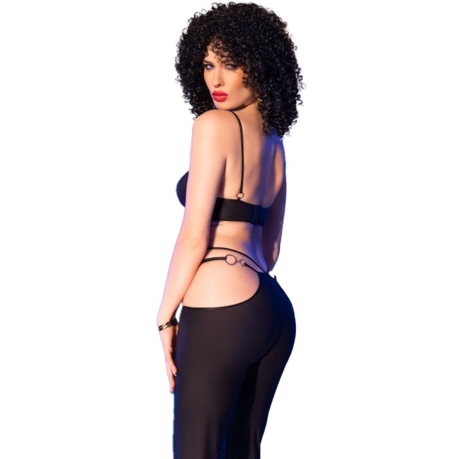 CHILIROSE - CR 4851 SET TOP NEGRO Y LEGGINS CON COMPLEMENTOS DORADOS L