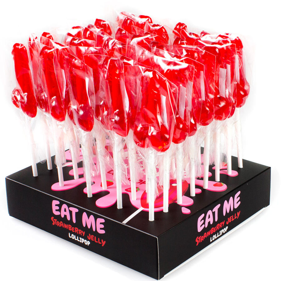 SECRETPLAY - ASSORTED DISPLAY OF STRAWBERRY PENIS LOLLIPOPS, 40 UNITS