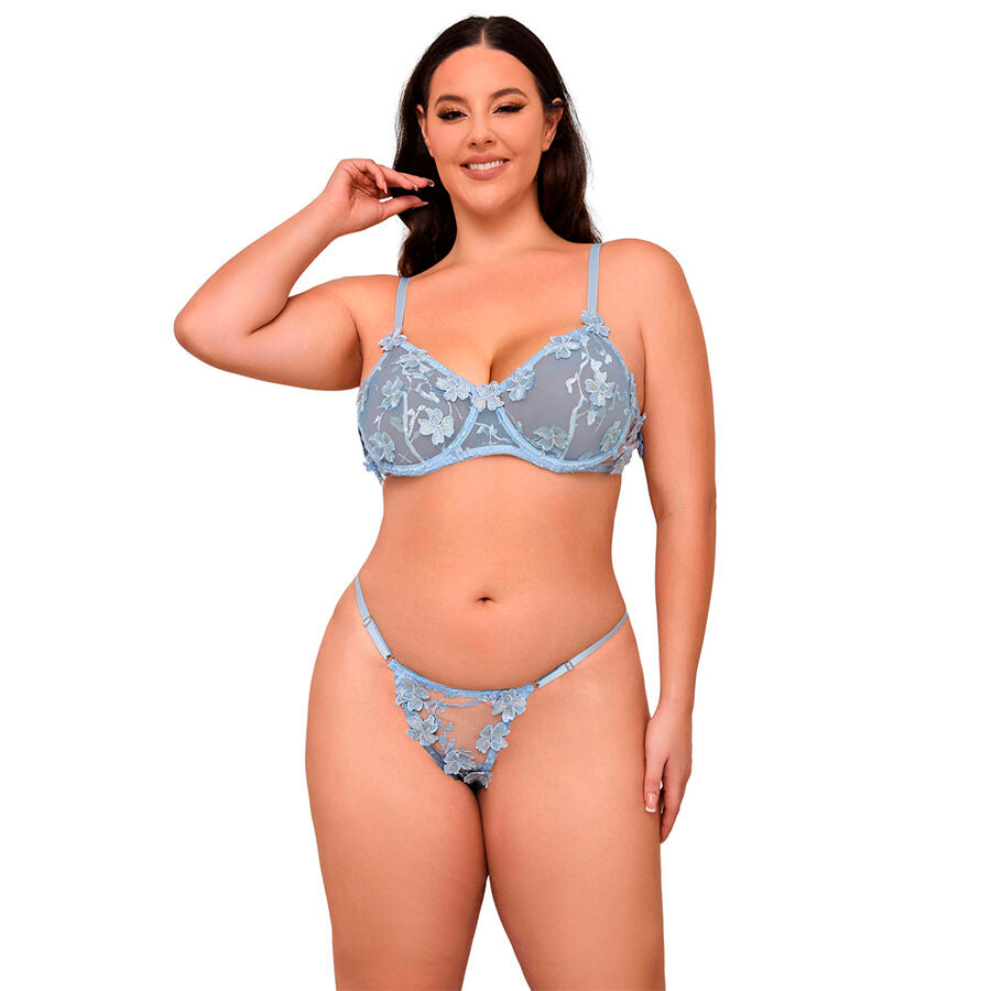SUBBLIME - 957636 BRA AND PANTIES SET WITH FLORAL EMBROIDERY LIGHT BLUE L/XL