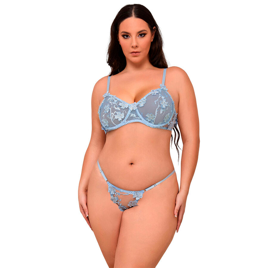 SUBBLIME - 957636 BRA AND PANTIES SET WITH FLORAL EMBROIDERY LIGHT BLUE L/XL