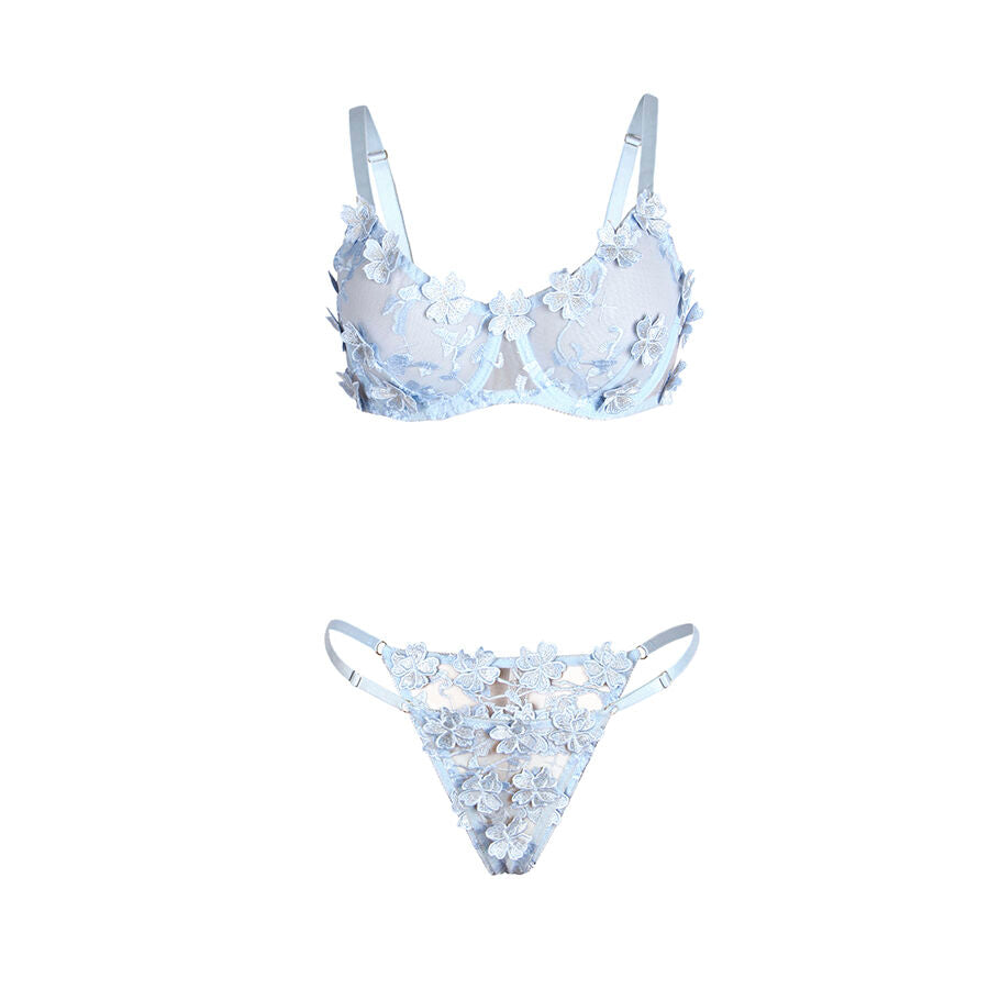 SUBBLIME - 957636 BRA AND PANTIES SET WITH FLORAL EMBROIDERY LIGHT BLUE L/XL