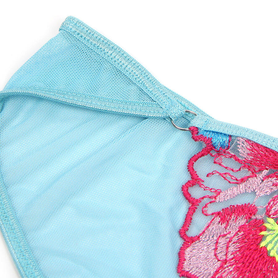 SUBBLIME - 957643 BRA AND GARTER SET WITH PINK FLOWER EMBROIDERY S/M