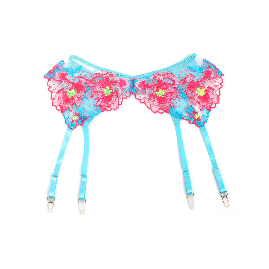 SUBBLIME - 957650 BRA AND GARTER SET WITH PINK FLOWER EMBROIDERY L/XL