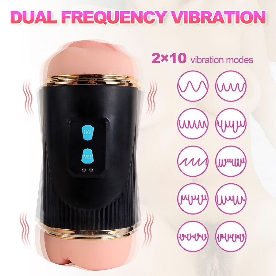 SHEQU - KAY MASTURBADOR DOBLE CON VIBRACIÓN DUAL BOCA Y VAGINA