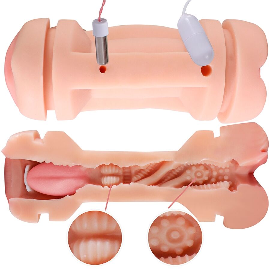 SHEQU - KAY MASTURBADOR DOBLE CON VIBRACIÓN DUAL BOCA Y VAGINA