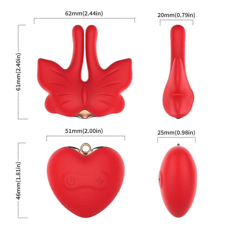 ARMONY - PINCES À TÉTONS MAGNÉTIQUES VIBRANTES FORME PAPILLON ROUGE