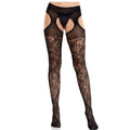 LEG AVENUE - BAS AUTOFIXANTS EN DENTELLE FLORALE NOIRS