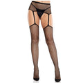 LEG AVENUE - BAS NOIR EN DENTELLE AVEC CROIX ET PORTE-JARRETELLES