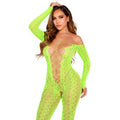 LEG AVENUE - NEON GREEN EXOTIC SNAKE LACE CROTCHLESS BODYSTOCKING