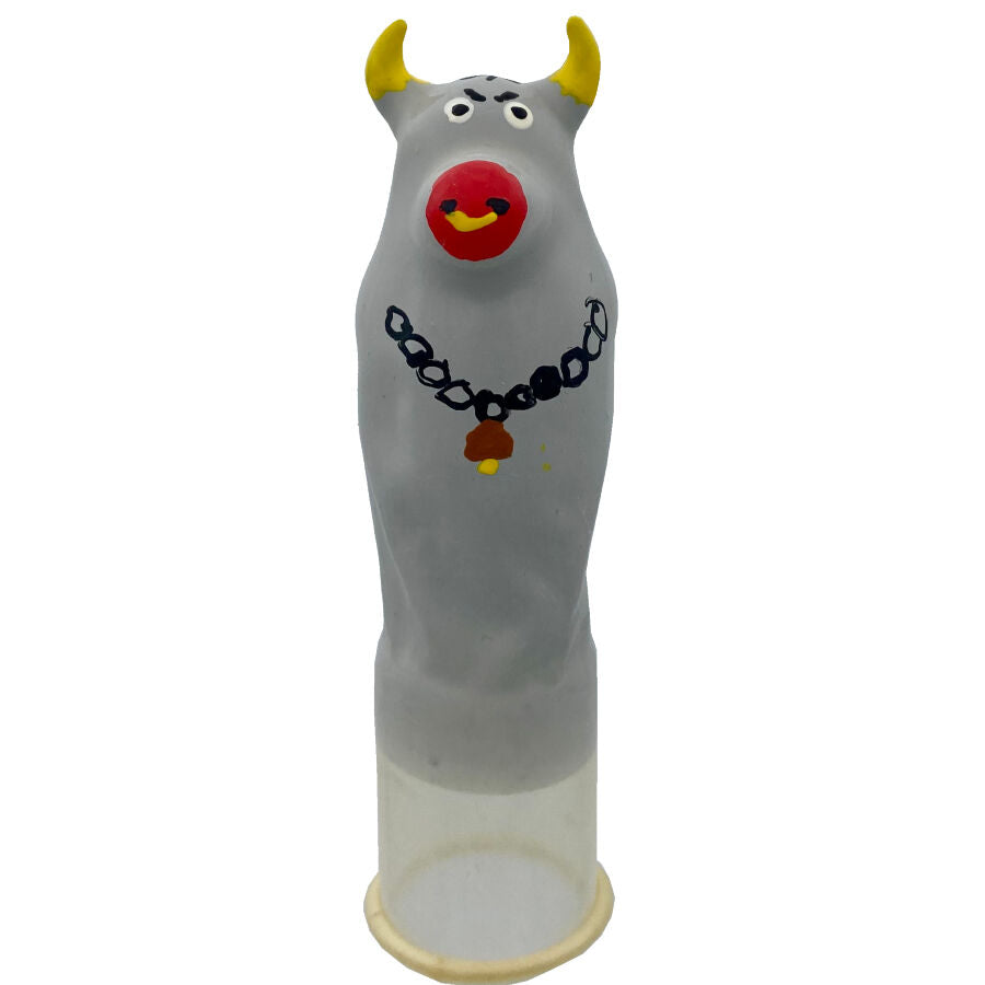 CONDOMERIE - PRESERVATIVO DECORATIVO PINTADO A MANO TORO GRIS MODELO XL