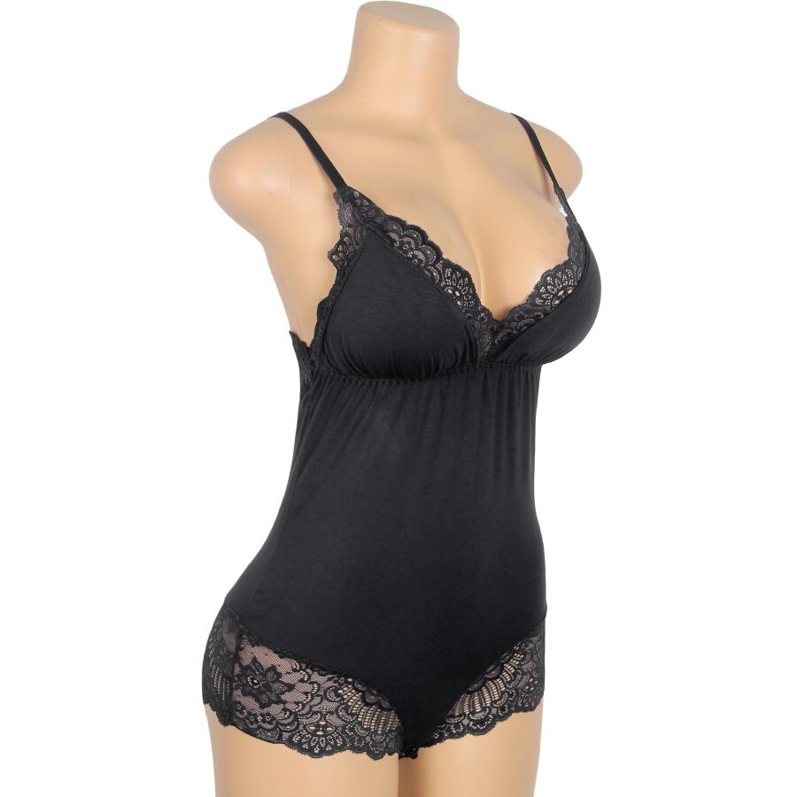 SUBBLIME - TEDDY WITH FLORAL LACE DETAIL BLACK L/XL