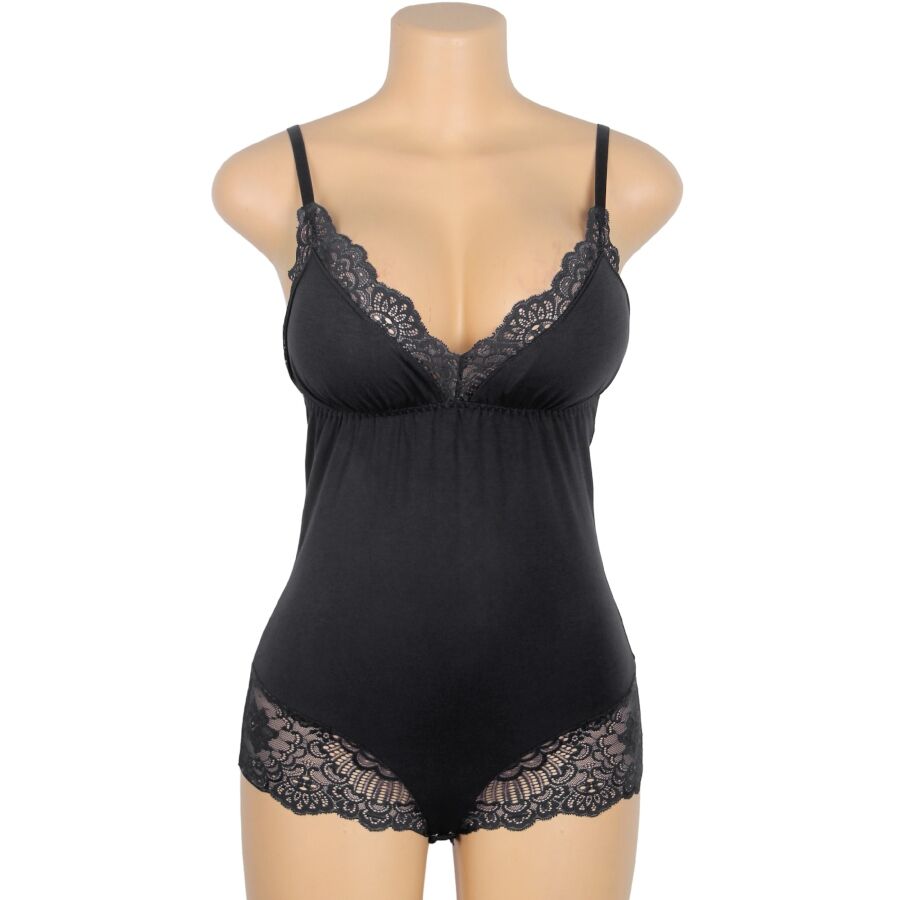 SUBBLIME - TEDDY WITH FLORAL LACE DETAIL BLACK L/XL