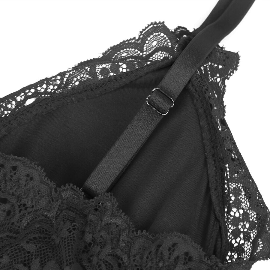 SUBBLIME - TEDDY WITH FLORAL LACE DETAIL BLACK L/XL