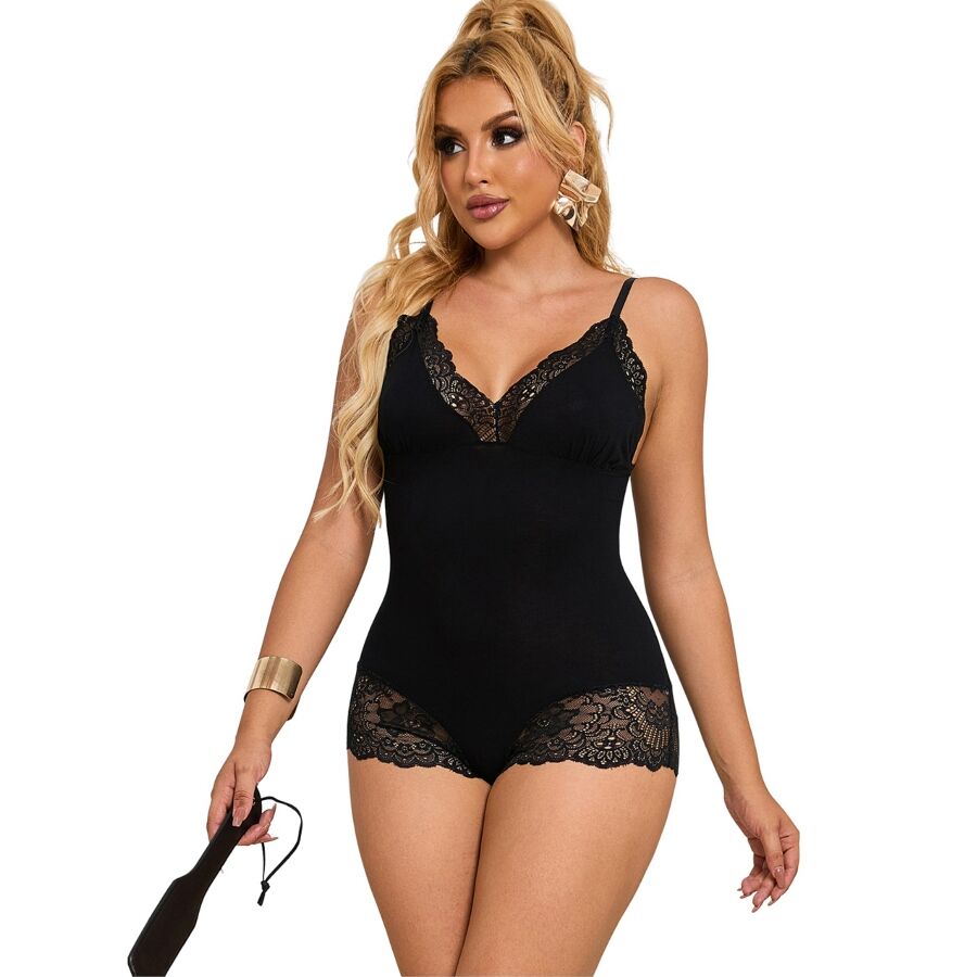 SUBBLIME - TEDDY WITH FLORAL LACE DETAIL BLACK L/XL