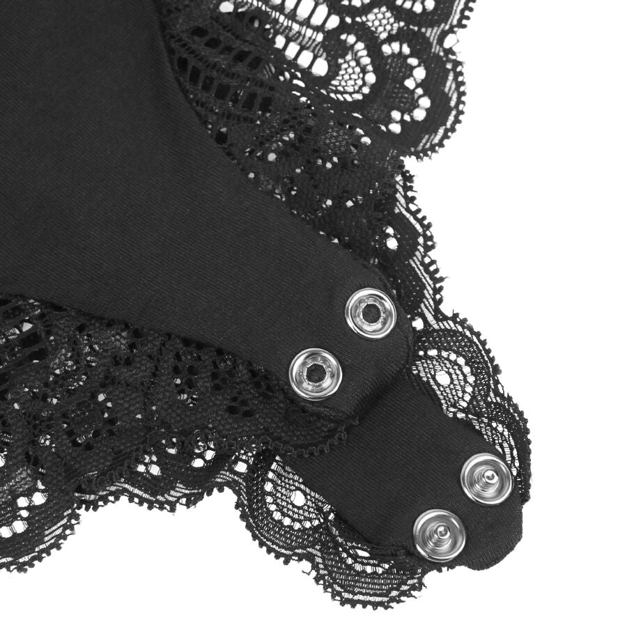 SUBBLIME - TEDDY WITH FLORAL LACE DETAIL BLACK L/XL