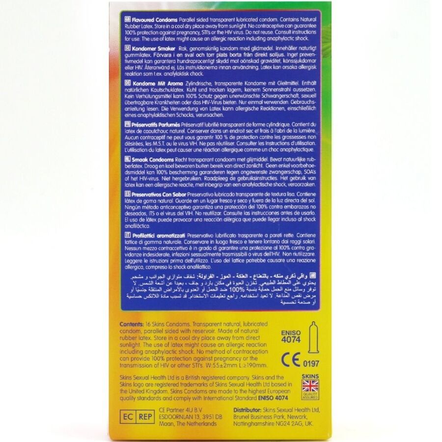 SKINS - MULTI FLAVORS PREMIUM CONDOMS PACK 16