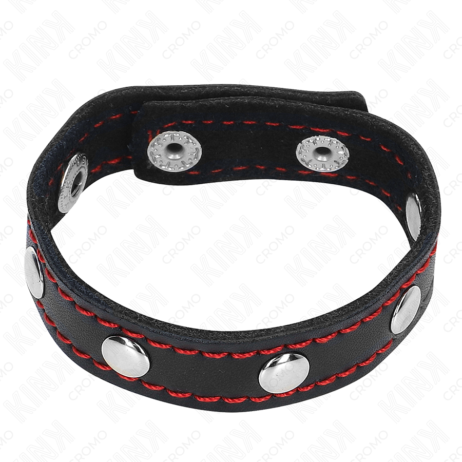 KINK - LEATHER PENIS RING WITH SNAP CLOSURE, RED LINING, 21 X 1.5 CM