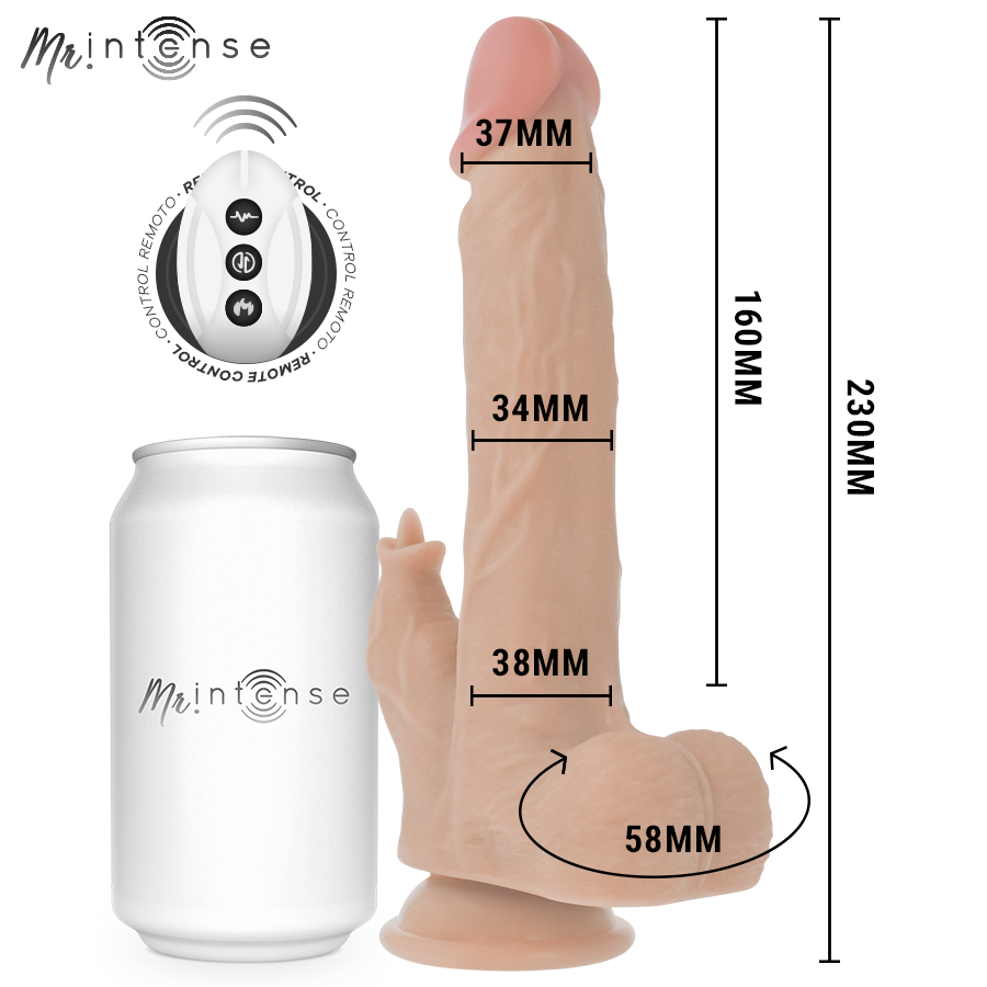 MR INTENSE - REDFORD REALÍSTICO MULTIFUNCIÓN CON VIBRACIÓN, ROTACION Y UP AND DOWN CONTROL REMOTO 23 CM -O- 3.5 CM