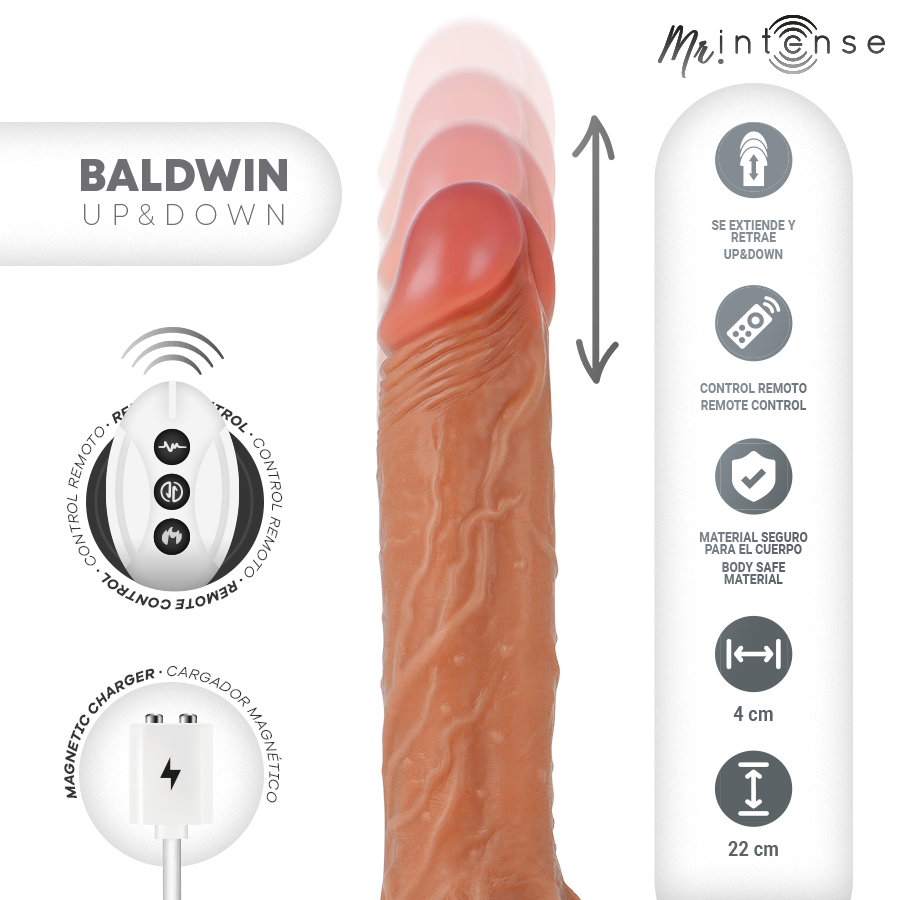 MR INTENSE - BALDWIN RÉALISTE MULTIFONCTION AVEC VIBRATION MONTÉE ET DESCENTE TÉLÉCOMMANDE 22 CM -OU- 4 CM