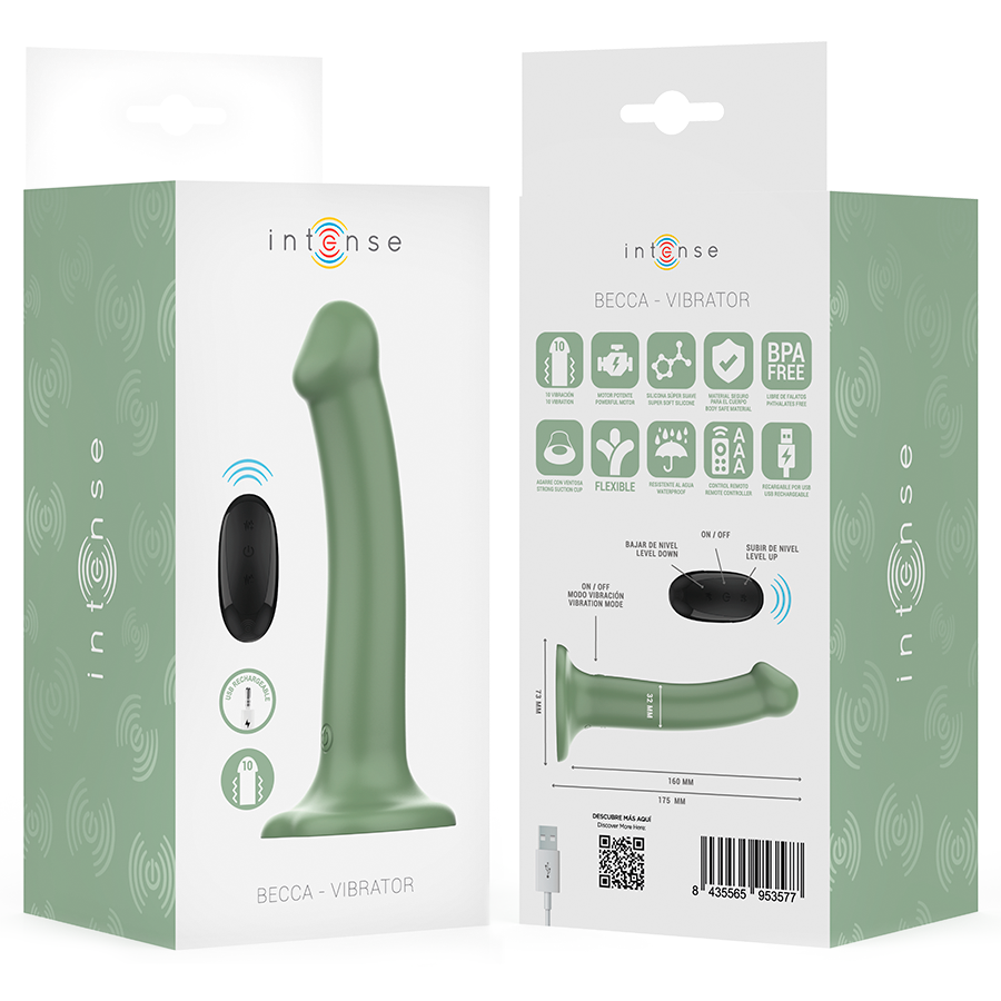 INTENSE - VIBRATEUR À VENTOUSE BECCA 10 VIBRATIONS VERT TÉLÉCOMMANDE