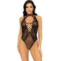 LEG AVENUE - BODY CON ESCOTE HALTER Y ABERTURA ESPALDA DE ENCAJE TALLA ÚNICA