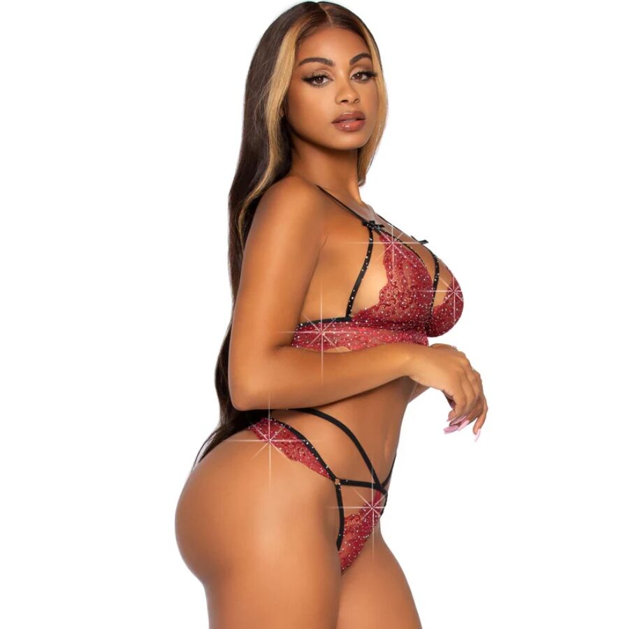 LEG AVENUE - 81623 SET SUJETADOR + TANGA BURDEOS TALLA L