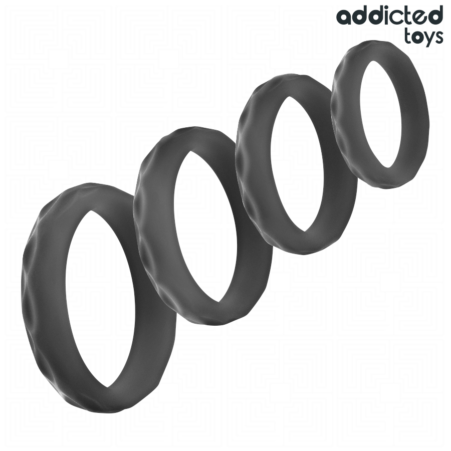 ADDICTED TOYS - LOT DE 4 ANNEAUX DE PÉNIS TEXTURÉS DE TAILLES DIFFÉRENTES