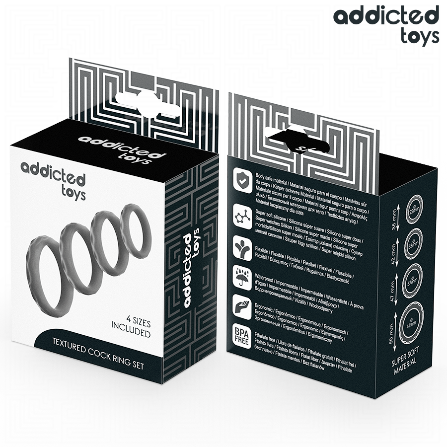 ADDICTED TOYS - LOT DE 4 ANNEAUX DE PÉNIS TEXTURÉS DE TAILLES DIFFÉRENTES