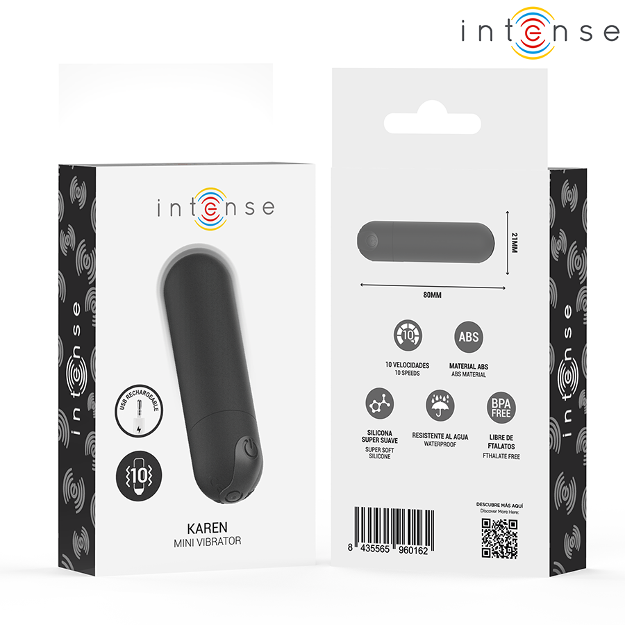 INTENSE - KAREN MINI BULLET VIBRATOR 10 MODES RECHARGEABLE BLACK
