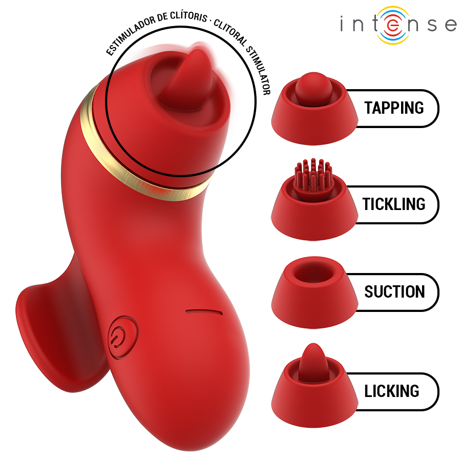 INTENSE - PATTY ESTIMULADOR CON 4 CABEZALES, SUCCIÓN, TAPPING, TICKLING Y LICKING