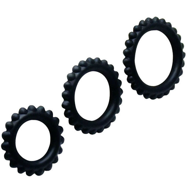 BAILE - TITAN SET DE 3 ANNEAUX PÉNIS NOIRS 2,8 + 2,4 + 1,9 CM