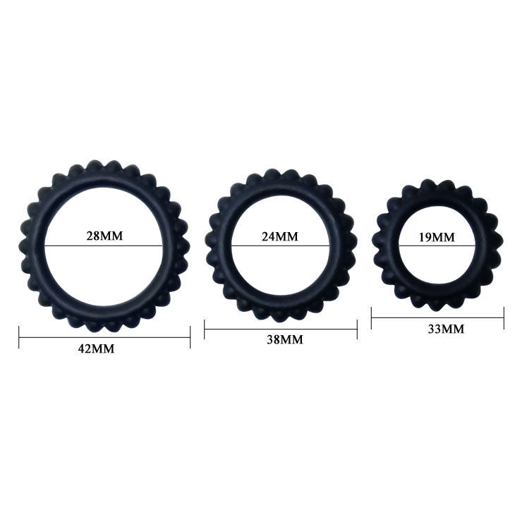 BAILE - TITAN SET DE 3 ANNEAUX PÉNIS NOIRS 2,8 + 2,4 + 1,9 CM