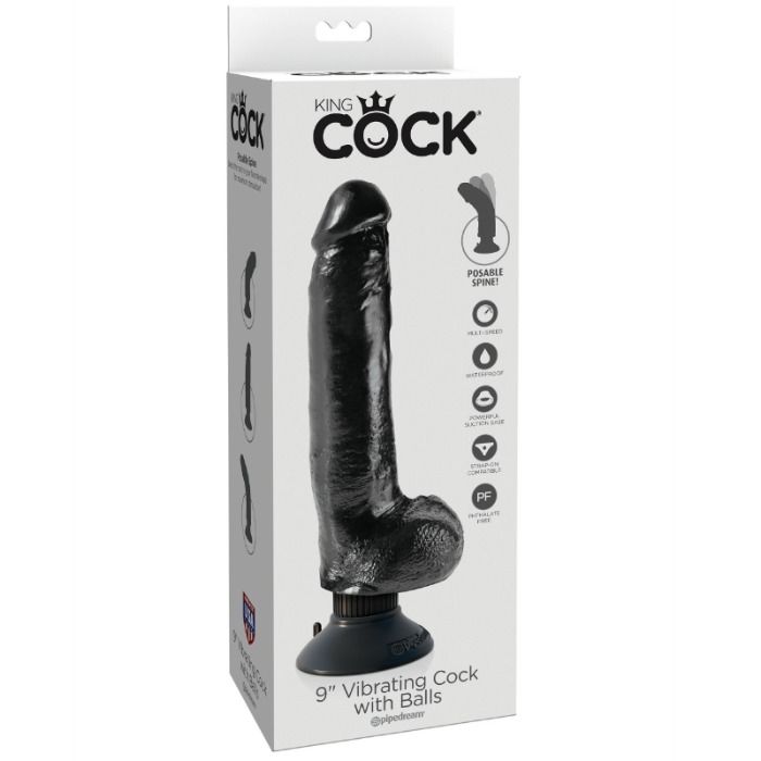 KING COCK - VIBROMASSEUR AVEC TESTICULES 23 CM NOIR