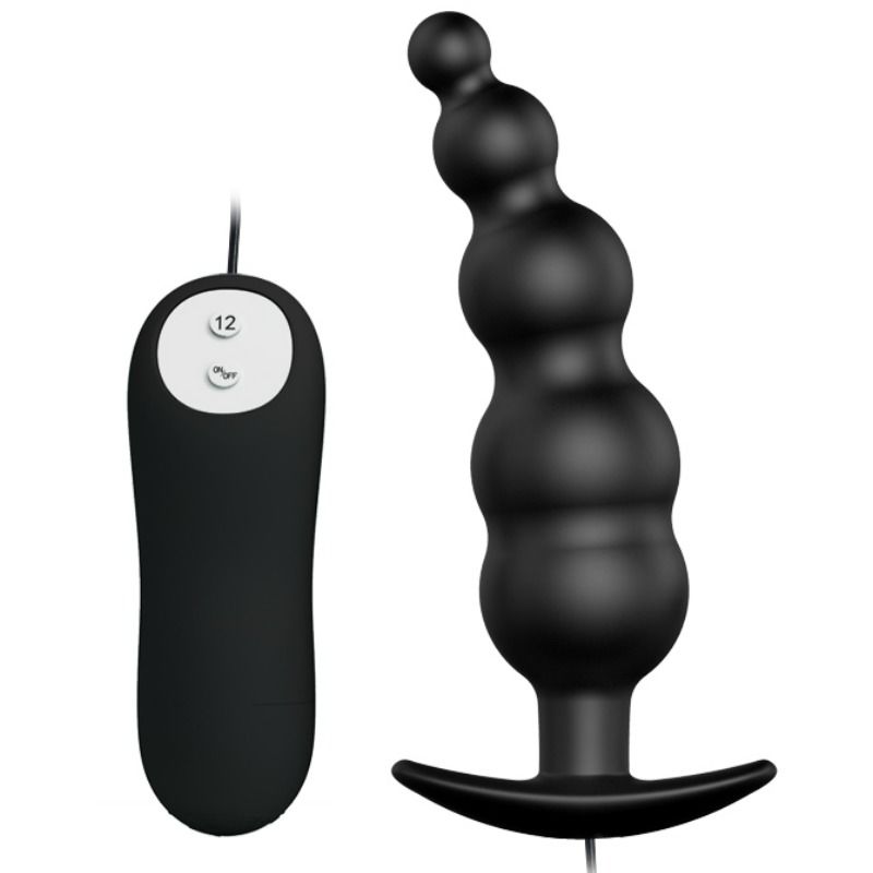 PRETTY LOVE - PLUG ANAL SILICONE STIMULATION SUPPLÉMENTAIRE ET 12 MODES DE VIBRATION NOIR TÉLÉCOMMANDE