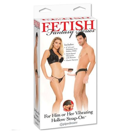 FETISH FANTASY SERIES - ARNÉS HUECO VIBRADOR PARA EL Y ELLA NATURAL 14CM