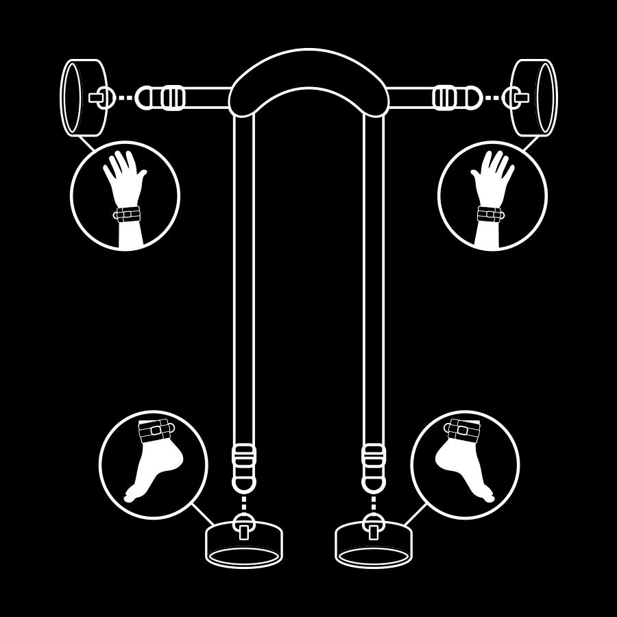 SOUMISE FÉTICHISTE - POSITION MAÎTRE AVEC 4 MENOTTES DOUBLÉES NÉOPRÈNE