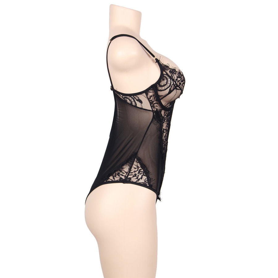 SUBBLIME - PLUS SIZE BLACK FLORAL LACE TEDDY