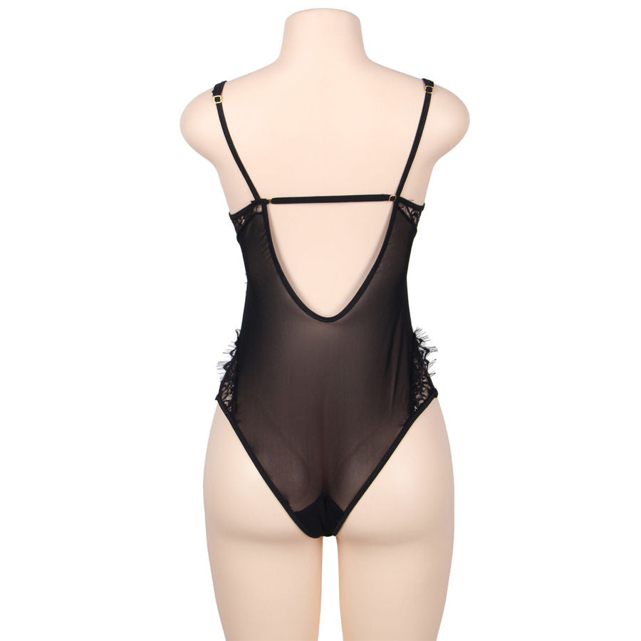 SUBBLIME - PLUS SIZE BLACK FLORAL LACE TEDDY