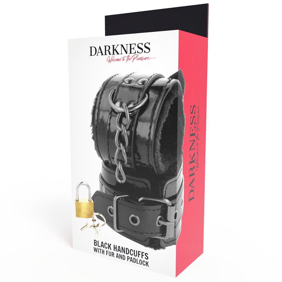 DARKNESS - ADJUSTABLE LEATHER HANDCUFFS BLACK WITH LOCK