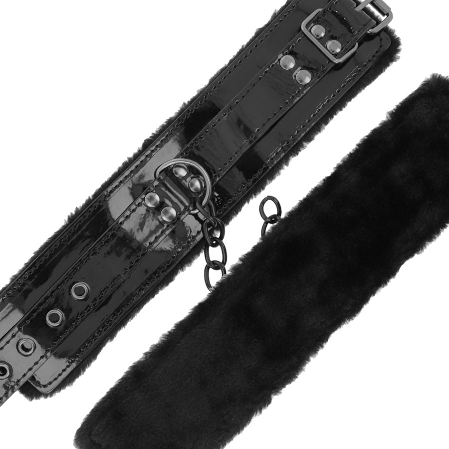 DARKNESS - ADJUSTABLE LEATHER HANDCUFFS BLACK WITH LOCK