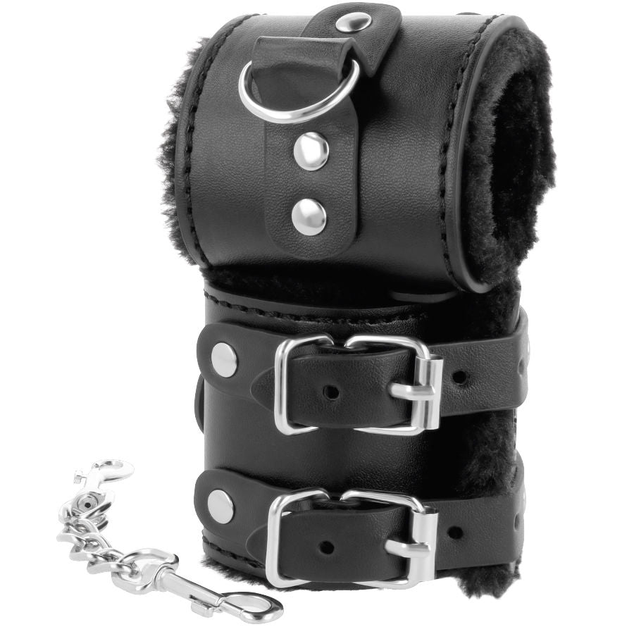 DARKNESS - ADJUSTABLE LEATHER HANDCUFFS WITH LINING, BLACK