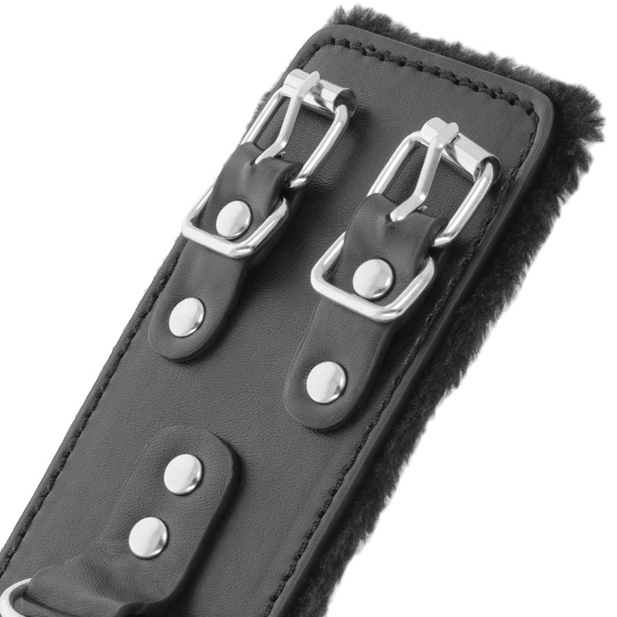 DARKNESS - ADJUSTABLE LEATHER HANDCUFFS WITH LINING, BLACK