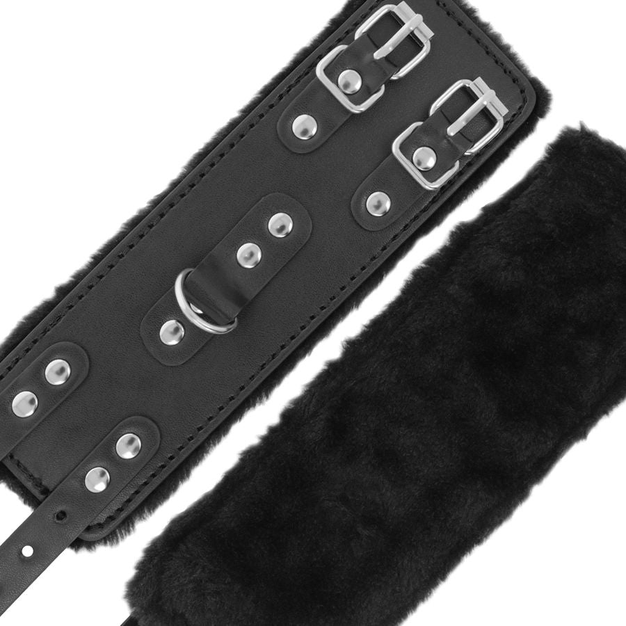 DARKNESS - ADJUSTABLE LEATHER HANDCUFFS WITH LINING, BLACK