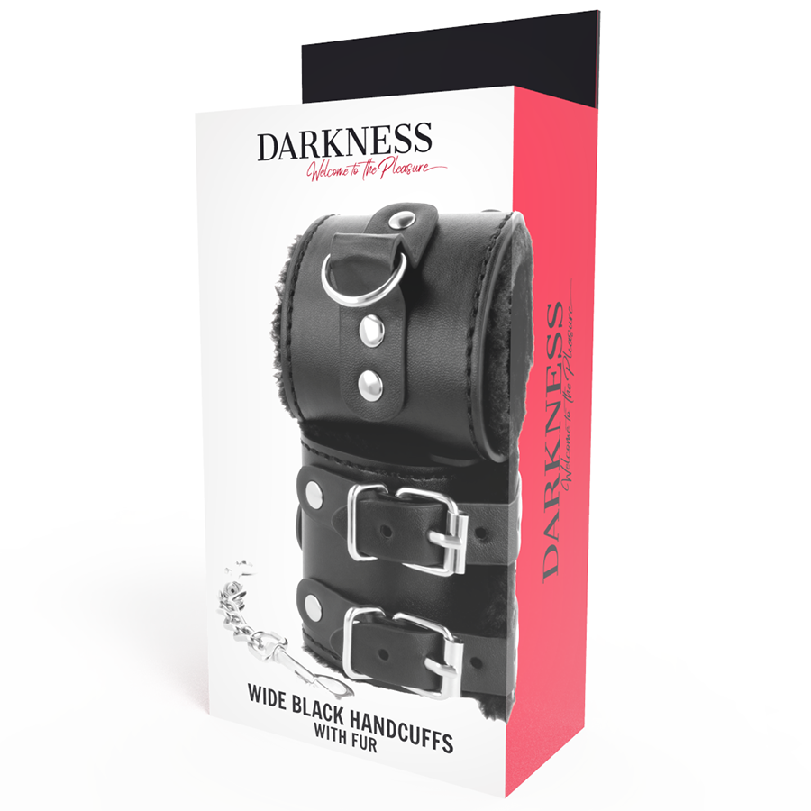 DARKNESS - ADJUSTABLE LEATHER HANDCUFFS WITH LINING, BLACK