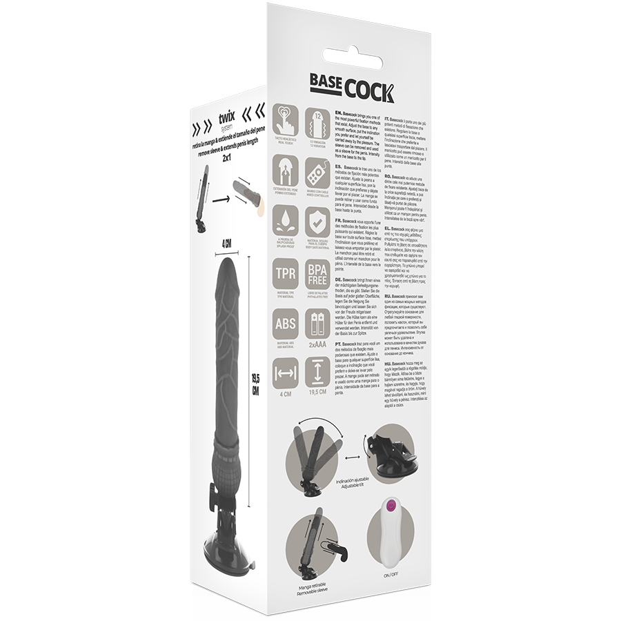BASECOCK - VIBRATEUR RÉALISTE TÉLÉCOMMANDE NOIR 19,5 CM -O- 4 CM